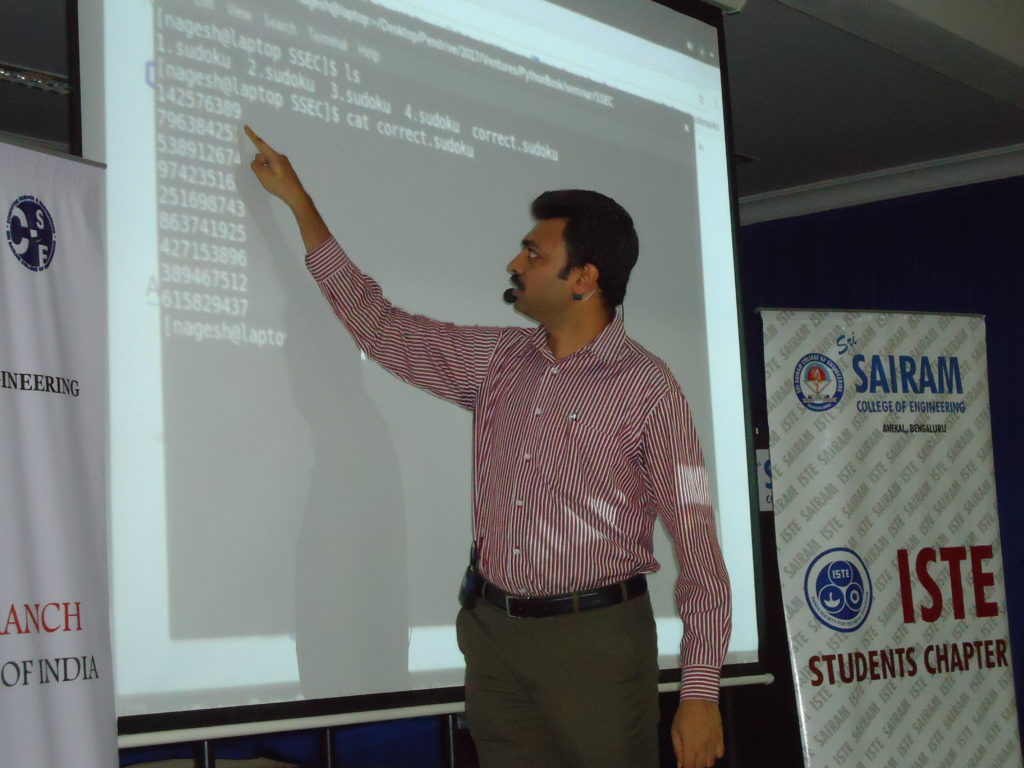 Nagesh Rao during a seminar on Python in Sri Sairam College of Engineering